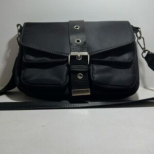 Classic Black Crossbody Bag with Ruched Detail